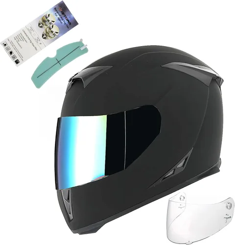 Casco integral para motocicleta 1Storm con diseño de cráneo rey en mate negro + una visera transparente extra: HJK311 Negro mate