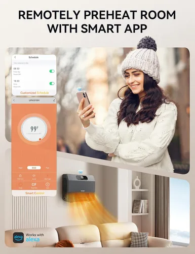 Miniatura 4 de GiveBest Calentador de pared inteligente, calentador de espacio de calentamiento rápido de 1500 W para dormitorio, calentador eléctrico con Gris