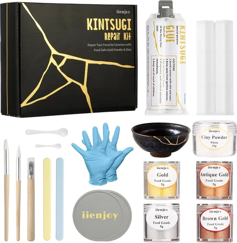iienjoy Kit de reparación Kintsugi, Kit Kintsugi seguro para alimentos de 4 colores repara cerámicas rotas, jade, vidrio, cerámica significativa,