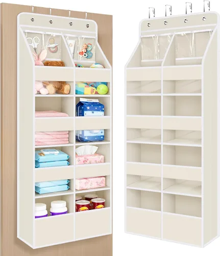 Miniatura 30 de Univivi Organizador para colgar sobre la puerta con 5 estantes de tela, organizador de almacenamiento para puerta con 4 bolsillos grandes y 3