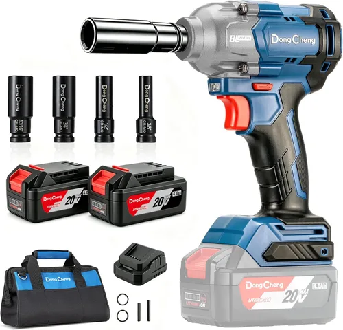 Dong Cheng Llave de impacto sin escobillas de 20 V, par máximo de 360 ft-lbs (488 N.m), 1/2" con velocidad de 3 modos, pistola de impacto