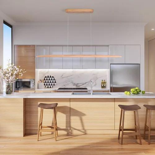 Miniatura 2 de YISDESIGN Lámpara Colgante Lineal LED de Madera de 59" 40W, Lámpara LED para Comedor Regulable, Lámpara Colgante para Comedor, Cocina, Isla, Mesa