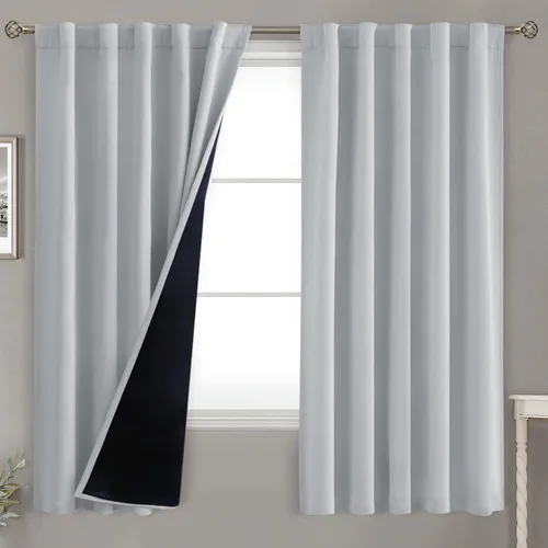 Miniatura 183 de BGment Cortinas 100% opacas beige de 63 pulgadas de largo con forro aislante térmico, bolsillo para varilla y lengüeta trasera de doble capa