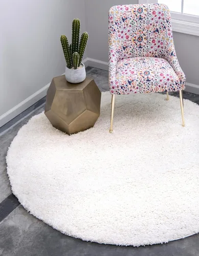 Unique Loom - Alfombra de área de la colección Solid Shag (124 cm de diámetro, blanco nieve)