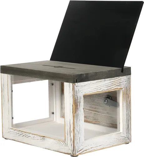 Miniatura 6 de MyGift Caja de tarros de puntas, caja de donación para iglesia, caja de sugerencias con panel acrílico transparente, cerradura, llave, pizarra