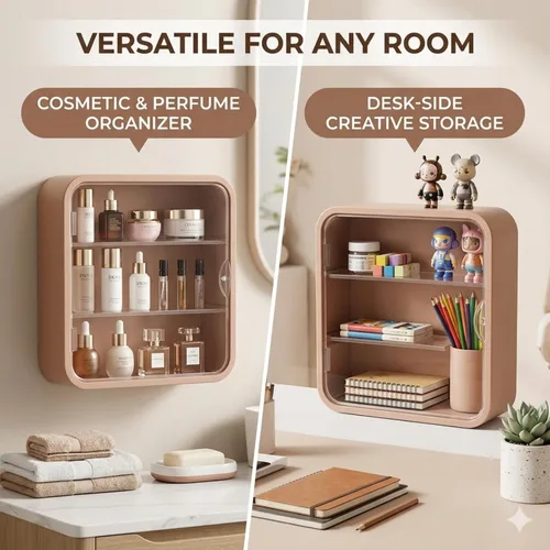 Miniatura 4 de Vitrina en miniatura para figuras coleccionables, caja transparente con estantes, organizador de plástico montado en la pared o en el escritorio