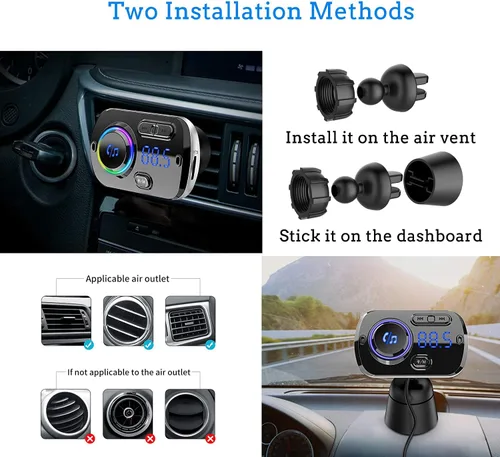 Miniatura 4 de Transmisor FM Bluetooth 5.0 manos libres kit de coche con carga rápida QC 3.0 adaptador de radio de coche con micrófono CVC reducción de ruido