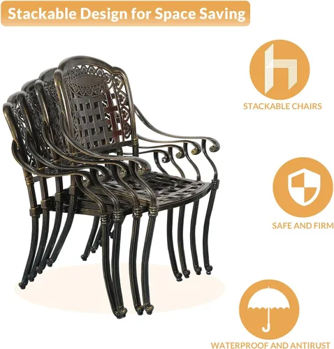Miniatura 6 de Juego de comedor de patio de 9 piezas, mesa y sillas de patio al aire libre, mesa de comedor ovalada de aluminio fundido de 84 pulgadas con agujero