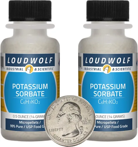 Sorbato de potasio / 1 onza / 2 botellas / 99% puro USP grado alimenticio / Micropellets