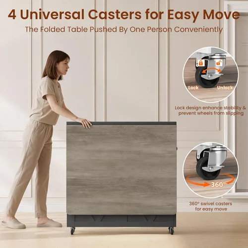 Miniatura 9 de Jocoevol Mesa de comedor plegable ahorradora de espacio para 4, mesa de comedor plegable estilo granja con cajón y estante de almacenamiento de 2