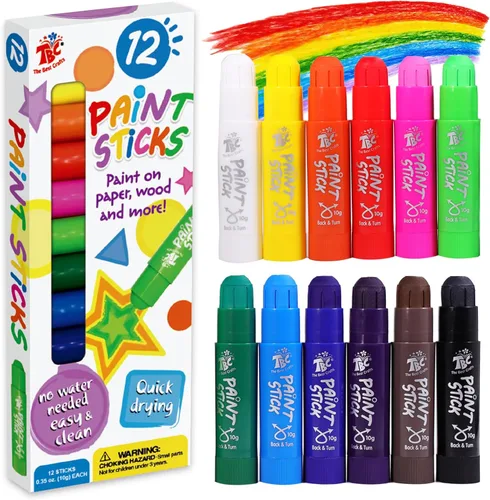 TBC The Best Crafts Barras de pintura, 12 colores clásicos, lavables, no tóxicos, varillas de pintura al temple para niños y estudiantes