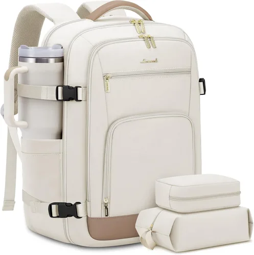 Miniatura 22 de LOVEVOOK Mochila de viaje para mujer y hombre, Beige, Mochilas de viaje