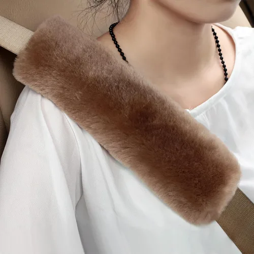 Miniatura 10 de Funda para cinturón de seguridad de automóvil de lana de oveja genuina suave, 2 piezas, almohadilla para hombro del cinturón de seguridad para una