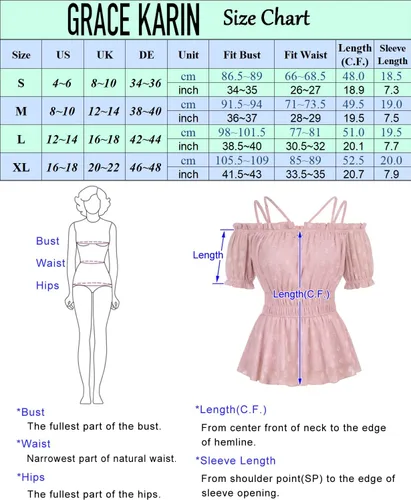 Miniatura 4 de GRACE KARIN Peplum Tops para mujer, blusas de gasa de manga corta abombada, blusas de hombros descubiertos, camisa de verano, babydoll
