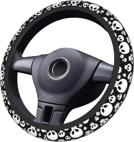 Miniatura 3 de Funda para volante para mujeres y hombres, calavera blanca, Halloween, terror, de neopreno, protector de volante de neopreno, ajuste universal