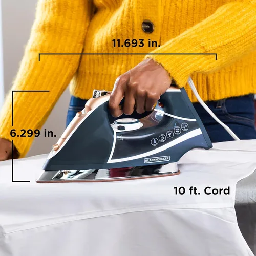 Miniatura 7 de Black+Decker Elite Pro-Series - Plancha de vapor, 6 ajustes, 1700 vatios, color azul marino Azul/dorado