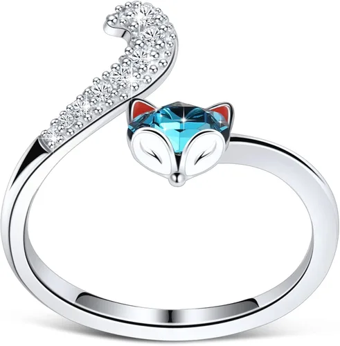 PLATO H Fox Animal Ring Crystals for Women Teen Girl Valentines Day Gifts High Polish Plain Adjustable Fox Tail Funky Ring Anniversary Jewelry Gifts