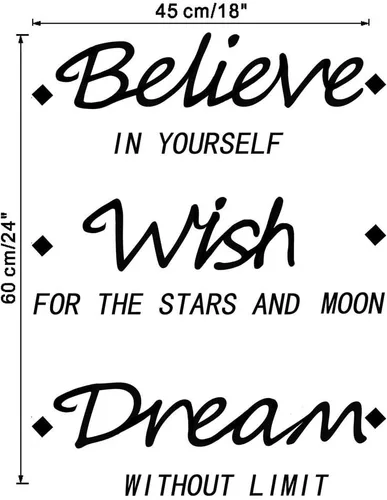 Miniatura 2 de Believe in Yourself Wish for The Stars and Moon Dream Without Limit - Calcomanías de pared con frases inspiradoras para aula, dormitorio de niños