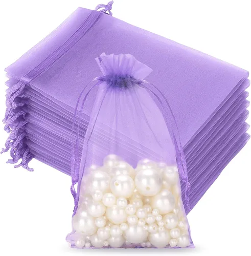 Miniatura 32 de Joycraft 50 bolsas de organza, bolsas de tul transpirables doradas de 4 x 6 pulgadas con cordón, bolsa de malla transparente para recuerdos de boda