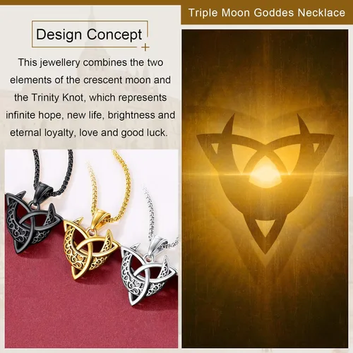 Miniatura 2 de FaithHeart Collar de triple diosa de la luna de acero inoxidablechapado en oro de 18 quilates joyería Wiccan para mujer con delicado embalaje