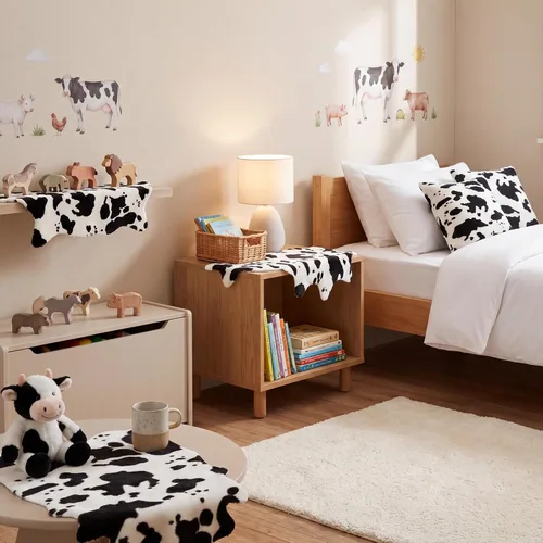 Miniatura 6 de 2 Pack Faux Soft Plush Mini Black and White Cow Print Rug, 20x16'' Cowhide Print Mat for Table Centerpiece,Cowboy Baby Shower Birthday Theme Party