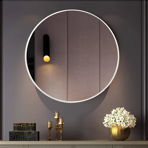 Miniatura 16 de BEAUTYPEAK Espejo redondo de 20 pulgadas, espejo circular con marco de metal, montado en la pared para entrada, baño, tocador, sala de estar, negro