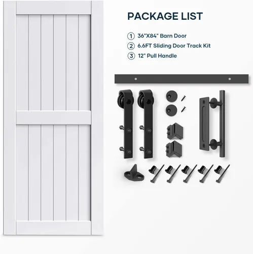 Miniatura 9 de Puerta de granero EaseLife de 36 x 84 pulgadas en blanco con kit de herrajes para puerta corredera de 6.6 pies incluido y manija, madera maciza