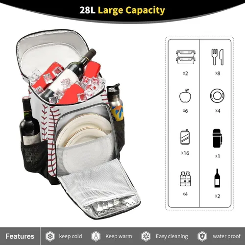 Miniatura 4 de Mochila deportiva de béisbol a rayas a prueba de fugas, gran capacidad, aislada, bolsa de almuerzo para trabajo/senderismo, campamento/playa/pesca