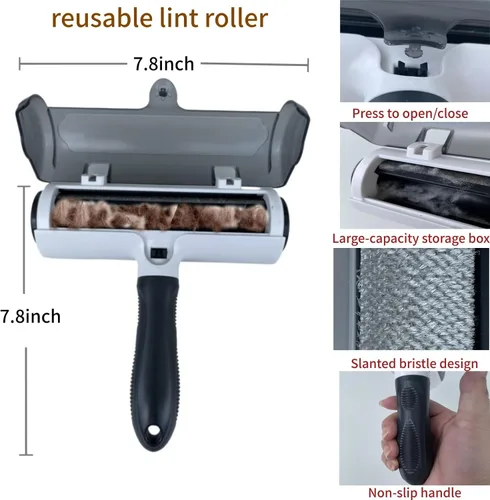 Miniatura 7 de Wokaku Cepillo removedor de pelusas para mascotas con cubo de piel autolimpiante y mango ergonómico para muebles, sofá, alfombra, asiento