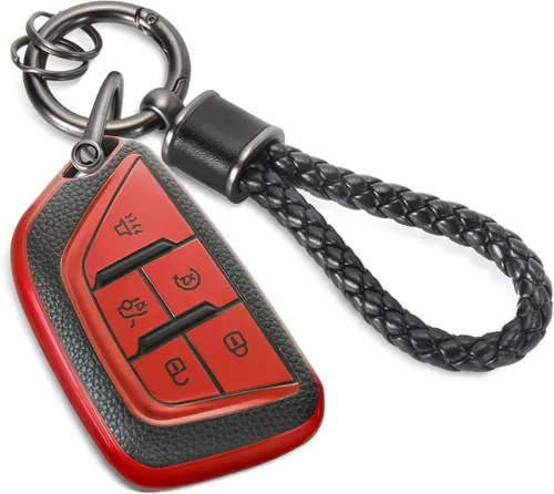 Miniatura 27 de para llavero de Cadillac con funda de TPU con superficie granulada y cuerda trenzada metálica, funda de llavero mejorada para 2020 en adelante CT4