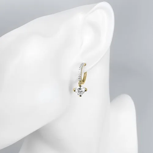 Miniatura 9 de Aretes de gancho de cristal vidriante de plata y oro de 18 quilates