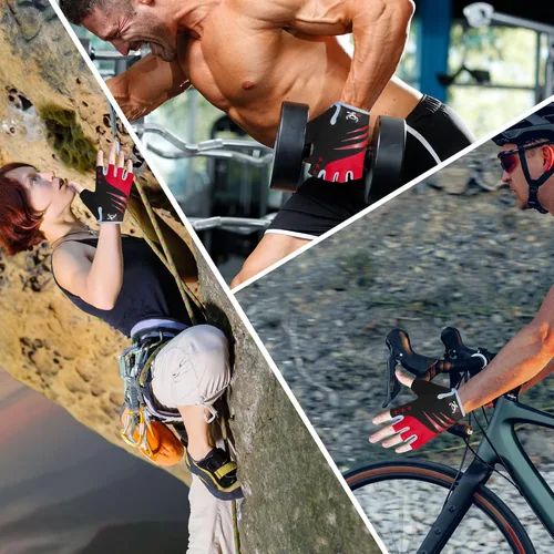 Miniatura 5 de BEAST RAGE Guantes de ciclismo de medio dedo para hombres y mujeres, guantes acolchados de gel, antideslizantes, absorben los golpes, levantamiento
