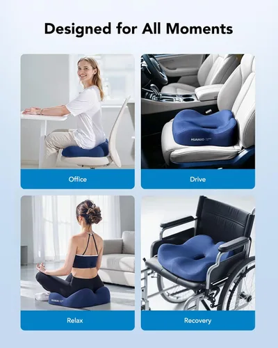 Miniatura 4 de HUANUO Cojín ergonómico de asiento de espuma viscoelástica, gel de refrigeración para silla de oficina, para soporte de cadera, alivio de presión