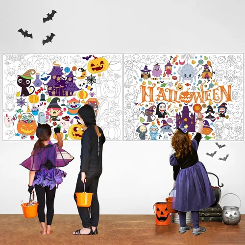 Paquete de 2 pósteres gigantes para colorear de Halloween, póster grande para colorear para niños, páginas grandes para colorear de Halloween,
