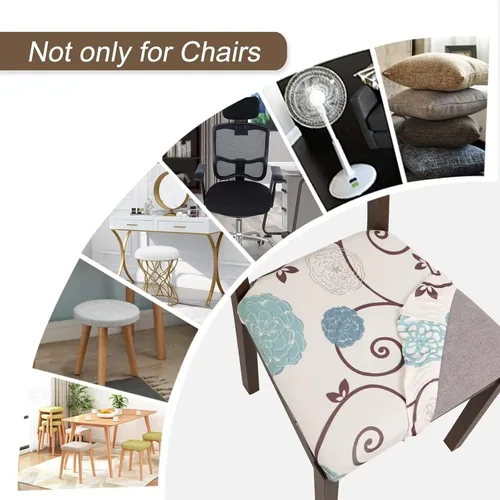 Miniatura 7 de SearchI Juego de 2 fundas de asiento para sillas de comedor, fundas de asiento elásticas con estampado, extraíbles y lavables, fundas de cojín