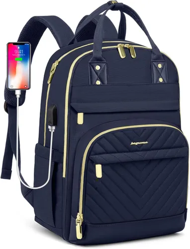 Miniatura 33 de Mochila para laptop para mujer, mochila de viaje de trabajo de 15.6 pulgadas con cargador USB, mochila universitaria impermeable, mochila