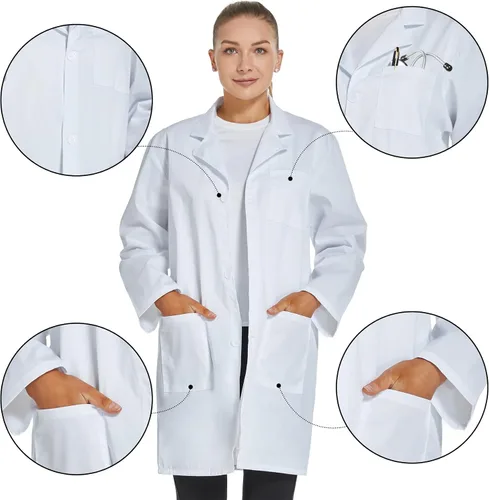 Miniatura 4 de Abrigo de laboratorio profesional para mujeres y hombres, manga larga, blanco, unisex