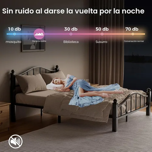 Miniatura 6 de Marco de cama de tamaño completo con cabecero, diseño libre de ruido y espacio de almacenamiento debajo de la cama, marco de cama de metal Negro