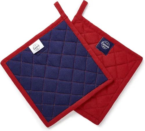 Miniatura 10 de Encasa XO Juego de 2 soportes para ollas de algodón resistentes al calor con lazo para colgar, color azul escocés, almohadillas acolchadas multiusos