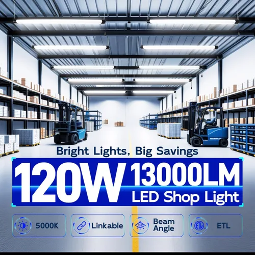 Miniatura 2 de hykolity Juego de 4 lámparas LED para tienda enchufables, 120 W, 13000 lm (equivalente a 400 W), 5000 K, 4 pies, lámparas LED negras para garajes