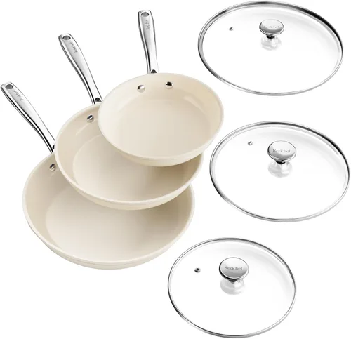 Redchef Juego de utensilios de cocina antiadherentes, juego de sartenes con tapas de vidrio templado, juego de utensilios de cocina de cerámica,