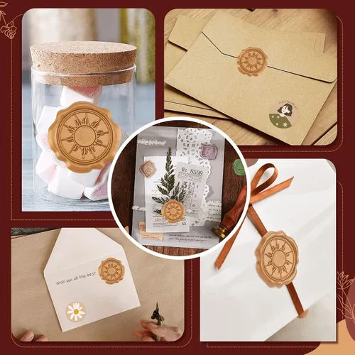 Miniatura 7 de CRASPIRE 60 calcomanías adhesivas para sellar cera solar, autoadhesivas, doradas, vintage, sellado, para bodas, tarjetas de invitación de fiesta