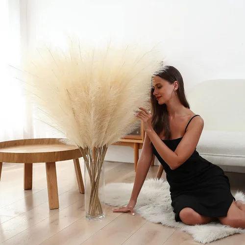 Miniatura 6 de 8 piezas de 45 pulgadas de alto, decoración de hierba de pampa sintética grande color beige pomposo, pompas largas falsas para relleno de jarrón