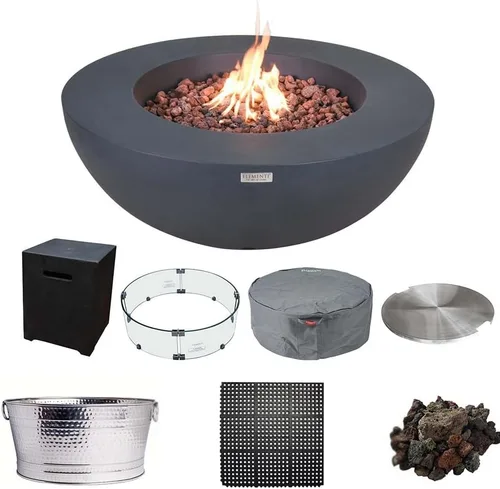 Miniatura 13 de Elementi Lunar Bowl Paquete de Fogón - Juego de Fogata para Exteriores Incluye Fogata de Concreto a Propano de 42", Pantalla Cortavientos de Vidrio