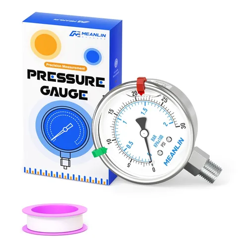 Miniatura 15 de MEANLIN MEASURE Medidor de presión de acero inoxidable relleno de líquido de 0 ~ 100 psi con junta de acero inoxidable 316, esfera de cara NPT
