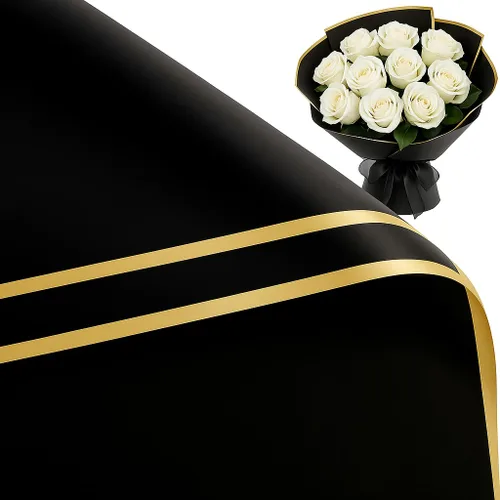 BBJ WRAPS Papel de regalo de ramo de flores, papel de flores impermeable, papel coreano negro para ramos de flores de embalaje de regalos florales,