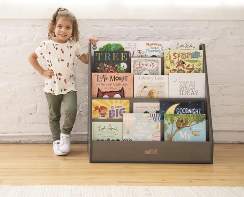 Miniatura 2 de ECR4Kids Streamline - Expositor de libros de una sola cara con almacenamiento, estantería para aula, color gris lavado