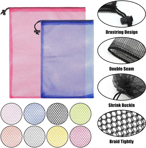 Miniatura 3 de 24 bolsas de malla con cordón de malla para lavandería, bolsas de nailon, bolsa de nailon para acampar con cordón para juguetes