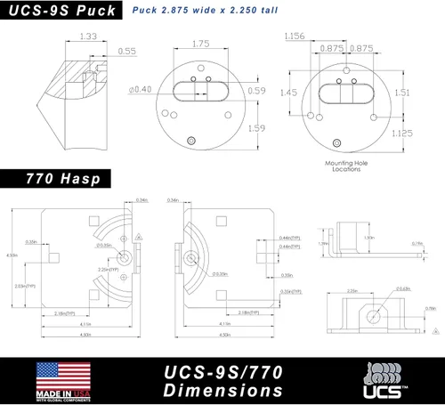 Miniatura 4 de PACLOCK 's UCS-9S/770 Kit combinado de cerrojo y disco, cuerpo de acero inoxidable, cerrojo gris, cilindro de 6 pines de alto rendimiento, una