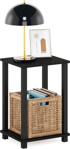 Miniatura 14 de Furinno Simplistic Mesita lateral auxiliar y de noche de 1 nivel con postes de plástico, pino ámbar/negro